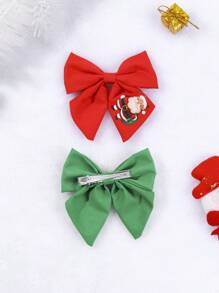 3入組/包裝聖誕主題紅、白、綠色印花蝴蝶結髮卡,適合兒童使用