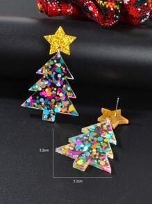 1pair Sparkling Colorful Sequin Star Christmas Tree Dangle Earrings Festival Jewelry