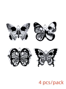 4 件骷髏蝴蝶設計 Diy 手工珠寶萬聖節禮物朋克哥德式飛行動物吊墜適用於項鍊、耳環、耳環鉤、工藝材料 - 蝴蝶型 - 查看 1