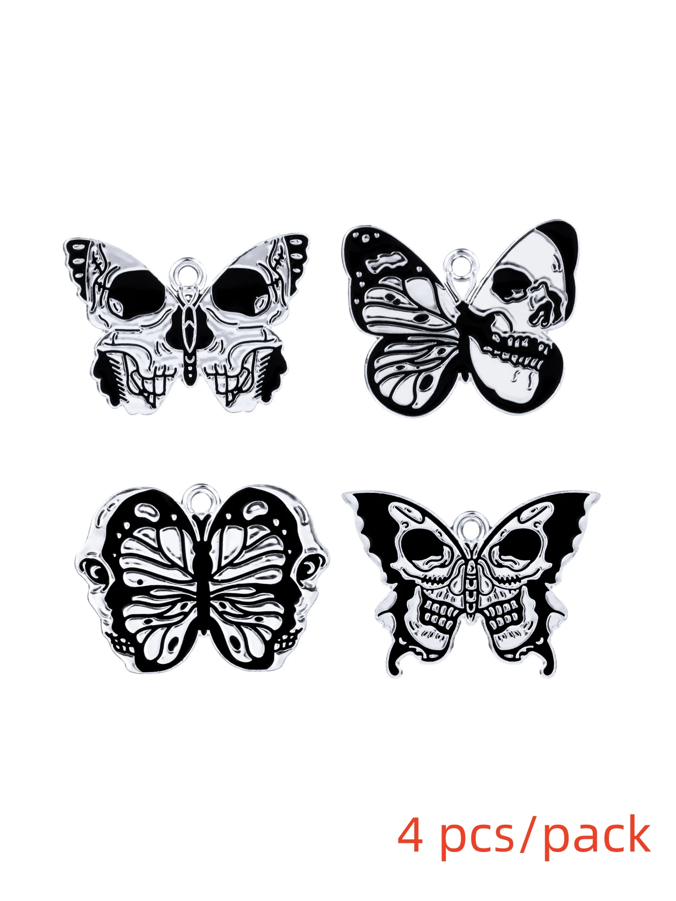 4 件骷髏蝴蝶設計 Diy 手工珠寶萬聖節禮物朋克哥德式飛行動物吊墜適用於項鍊、耳環、耳環鉤、工藝材料 - 蝴蝶型 - 查看 1