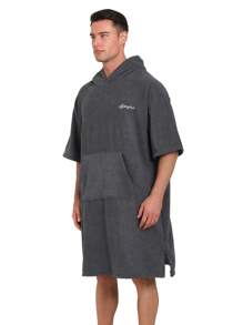 Thickening Ultra-Fine Fiber Warm Soft Absorbent Plain Embroidery Cape Style Bathrobe, Suitable For Home, Swimming, Fitness, Travel And Surfing, 1pc Summer Wedding Home Bathroom Decor Beach Wear Back To School - Grey - View 5