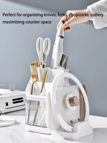 1pc Black Kitchen High-end Transparent Knife Holder, Multifunctional Chopsticks Storage Rack, Tableware Storage Box, Kitchen Countertop Cabinet Storage Rack For Baking Tools - Black - View 3