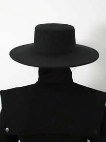 1顶女士法式平顶帽，春/秋/冬/夏英伦驼色宽檐帽，优雅 - 黑色 - 查看 3