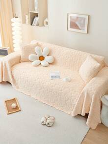 1pc Winter Thickened & Warm & Comfortable & Pet-Proof & Anti-Dirty & Anti-Skid & Anti-Dust Sofa Cover With Soft & Modern & Simple Stylish Design And Floral Pattern, Suitable For L-Shaped Sofa And 1/2/3/4 Seat Sofa - Beige - View 4