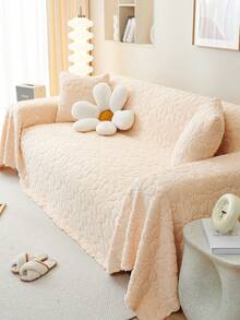 1pc Winter Thickened & Warm & Comfortable & Pet-Proof & Anti-Dirty & Anti-Skid & Anti-Dust Sofa Cover With Soft & Modern & Simple Stylish Design And Floral Pattern, Suitable For L-Shaped Sofa And 1/2/3/4 Seat Sofa - Beige - View 3