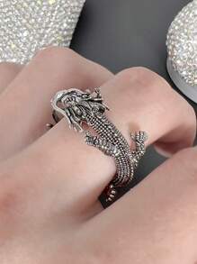 Cool Dragon-patterned Ring, Retro Chinese Style Dragon Ring For Index Finger - Silver - View 2