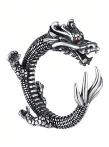 Cool Dragon-patterned Ring, Retro Chinese Style Dragon Ring For Index Finger - Silver - View 1