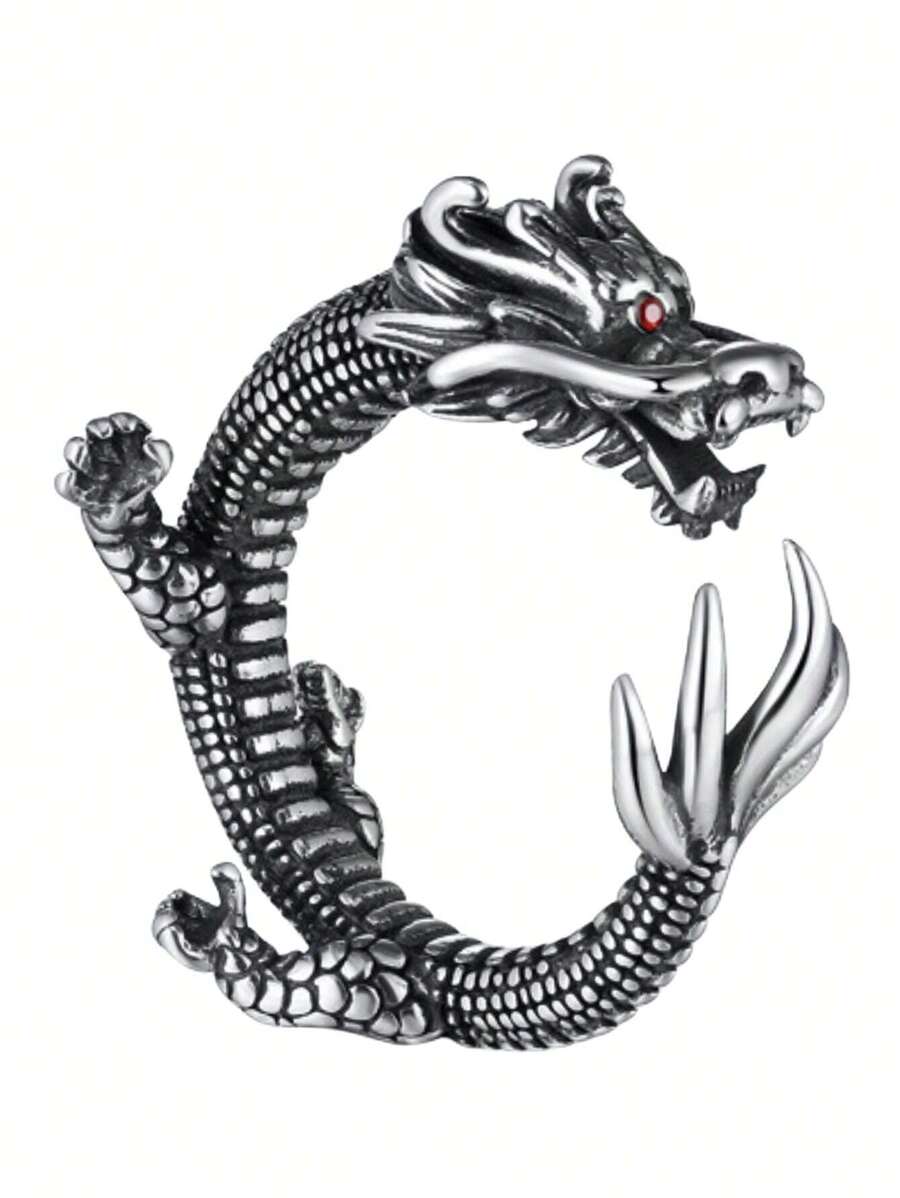 Cool Dragon-patterned Ring, Retro Chinese Style Dragon Ring For Index Finger - Silver - View 1