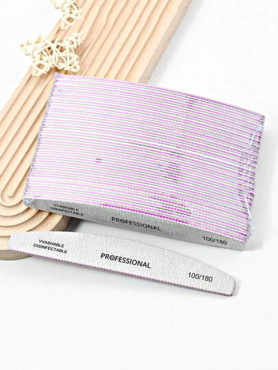 20Pcs Halfmoon Professional Nail Files 100/180 Double Sided Emery Board Washable Disinfectable Boat Emery Boards Reusable Nail Buffers Manicure Tools For Natural Nails Acrylic Nails Home And Salon Use,Nail Supplies,Nail Tools,Nail Art Tools,Back To School,Nails,Nail Tools For Press On Nails