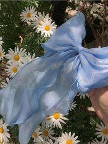 1pc Big Bow Hair Clip Streamer Plain Color Hairpins Photography Party Props For Women - Baby Blue - View 3