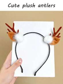 1 件裝女士卡其色聖誕主題鹿角頭帶,可愛時尚,適合節日表演和日常裝扮 - 卡其色 - 查看 5