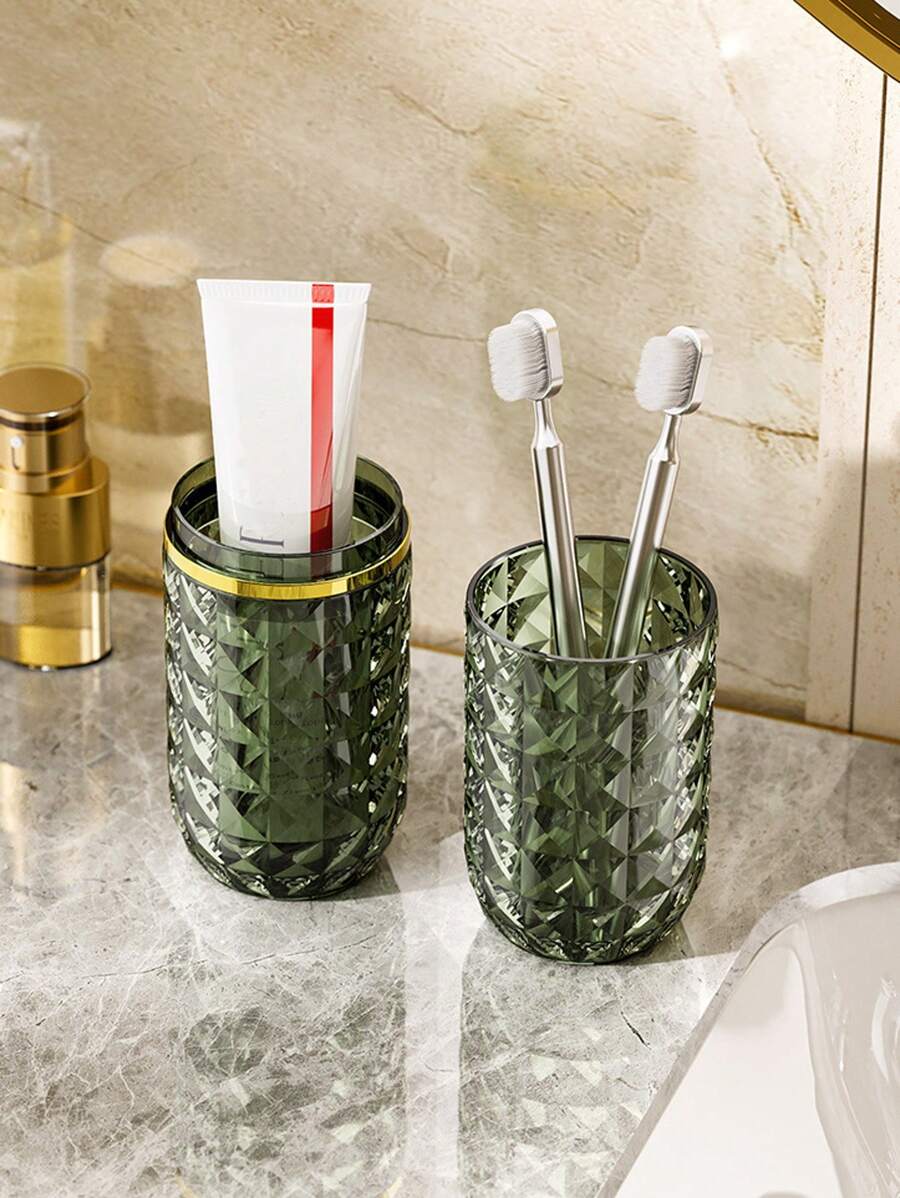 1個旅行配件便攜式防塵塑料電動牙刷架牙刷杯牙刷盒便攜式鑽石旅行牙刷杯-方便的漱口和牙刷存放衛生杯,適用於旅行,家用,露營,商務,男女適用。