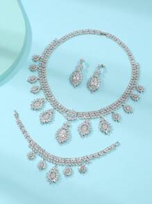 1套裝(4入組)歐美奢華水滴方晶鋯石項鍊,耳環,手鐲套裝適合婚禮,舞會,女性時尚首飾類適用於節日 - 黃色 - 查看 2