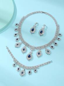 1套裝(4入組)歐美奢華水滴方晶鋯石項鍊,耳環,手鐲套裝適合婚禮,舞會,女性時尚首飾類適用於節日 - 黃色 - 查看 7