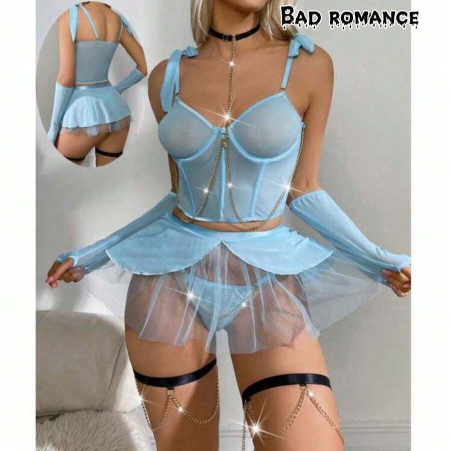 lenceria princesa con cadenas encaje - Azul - Ver 1