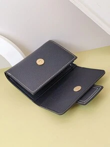 MINGYOU 男女通用短款钱包，搭扣折叠多功能钱包，拉链零钱包，休闲个性时尚简约 - 黑色 - 查看 7