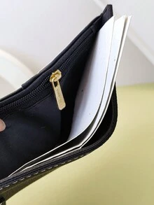 MINGYOU 男女通用短款钱包，搭扣折叠多功能钱包，拉链零钱包，休闲个性时尚简约 - 黑色 - 查看 2