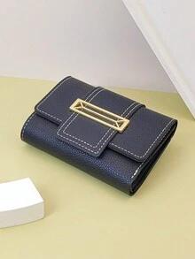 MINGYOU 男女通用短款钱包，搭扣折叠多功能钱包，拉链零钱包，休闲个性时尚简约 - 黑色 - 查看 3