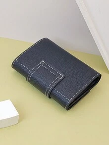 MINGYOU 男女通用短款钱包，搭扣折叠多功能钱包，拉链零钱包，休闲个性时尚简约 - 黑色 - 查看 5