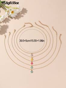 5pcs/Set Girls' Oil Drop Sakura Alloy Necklaces, Suitable For Daily Decoration - Multicolor - View 5