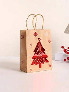 6入組/套 21*15*8cm 聖誕主題燙金包裝袋聖誕老人和禮物印花手提袋 - 彩色 - 查看 5