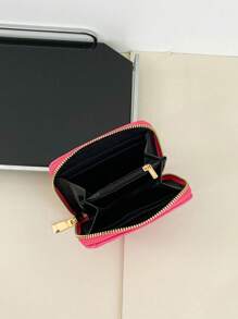 1pc Short Wavy Pattern Wallet Card Holder Portable Fashion Short Wallet Suitable For Women's Daily Use Dating Gift,Men's Wallet - Hot Pink - View 6