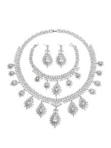 1套裝(4入組)歐美奢華水滴方晶鋯石項鍊,耳環,手鐲套裝適合婚禮,舞會,女性時尚首飾類適用於節日 - 黃色 - 查看 8