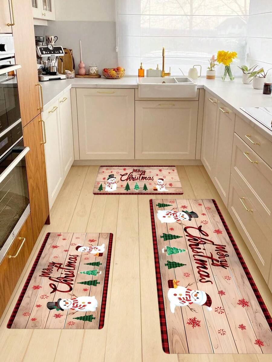 1 tấm thảm trải sàn hình cây thông và người tuyết bằng sợi polyester cho phòng tắm nhà bếp, thảm chùi chân chống trượt, thấm hút và khô nhanh, trang trí phòng tắm tại nhà, thảm trải sàn, thảm trải sàn, thảm trải sàn ngoài trời, thảm chùi chân, trang trí mùa thu, phụ kiện phòng tắm, trang trí lối vào trường học - Nhiều màu - Xem 1