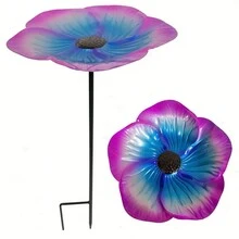 1pc Metal Flower & Bird Feeder For Garden, Backyard Bird Watching And Feeding Wild Birds - Purple - View 2