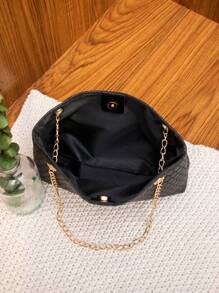 Fashionable Embossed Handbag Simple Women's Shoulder Bag With Chain Strap For Crossbody Or Shoulder , Old Money - Black - View 7