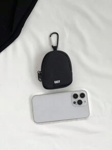 Una bolsa elegante y linda hecha de tela de poliéster adecuada para usar como llavero o colgante para hombres y mujeres, de moda y ligera, ideal como regalo de aniversario, cumpleaños o para trabajadores de cuello blanco, tanto para hombres como para mujeres. También puede usarse como cartera, llavero, mini cartera, monedero o bolsa de cambio. - Negro - Ver 3