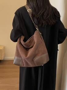Fashion Casual Versatile Retro Solid Color Women Shoulder Bag - Coffee Brown - View 5