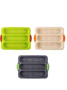 1入深灰色矽膠長條三槽法式麵包烤模,菱形網格蛋糕模具,家庭烘培盤,麵包模具,吐司蛋糕烤模