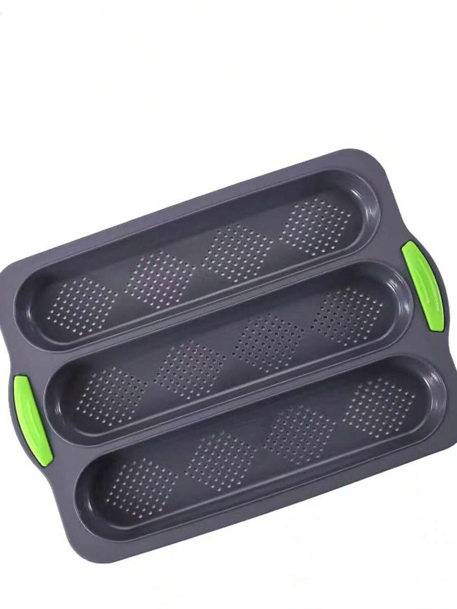 1入深灰色矽膠長條三槽法式麵包烤模,菱形網格蛋糕模具,家庭烘培盤,麵包模具,吐司蛋糕烤模