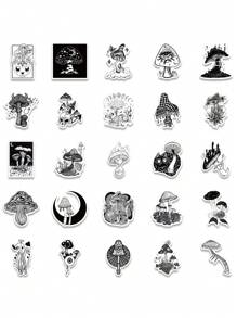 50 件哥德式黑白蘑菇和烏鴉貼紙適用於行李箱、筆記型電腦防水貼花 - 黑與白 - 查看 6