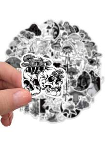 50 件哥德式黑白蘑菇和烏鴉貼紙適用於行李箱、筆記型電腦防水貼花 - 黑與白 - 查看 3