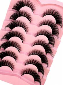 全新假睫毛猫眼蓬松仿貂毛睫毛 8D 纤细睫毛 7 对装 超长浓密假睫毛 - 黑色 - 查看 4