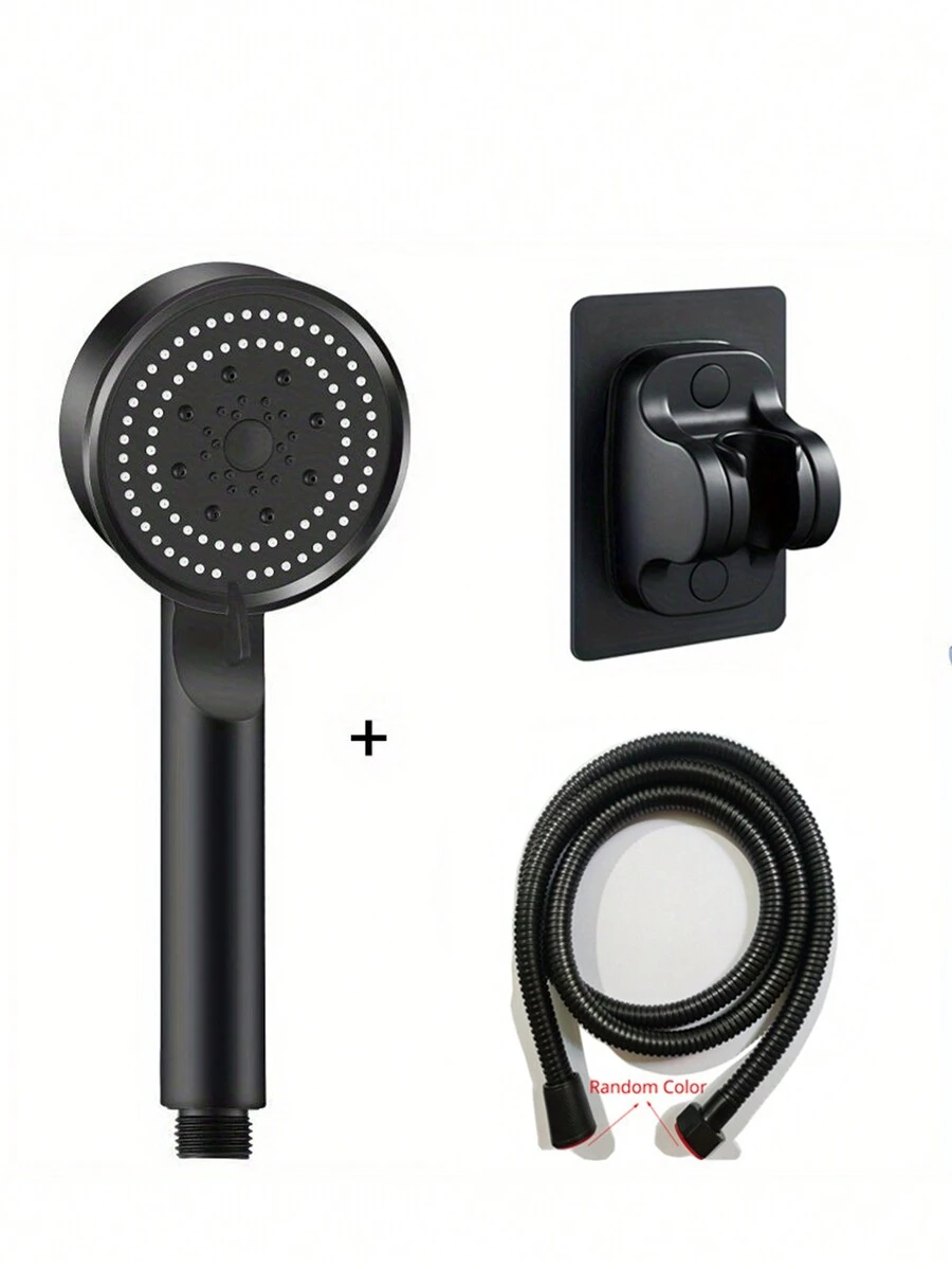 3 件式高壓淋浴噴頭 5 種模式可調式淋浴多功能大噴水噴嘴按摩淋浴浴室配件浴室配件,淋浴噴頭 - 黑色 - 查看 1