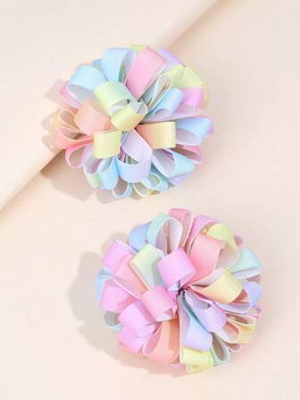 2pcs/pack Embroidered Ball & Flower Pattern Hair Clips For Girls