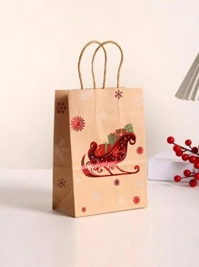 12/24pcs/Set 21*15*8CM Christmas Gold Foil Gift Bags With Santa Claus, Snowman, Reindeer Designs, Convenient Gift Bags - Multicolor - View 2