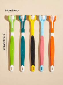 1pc Pet Toothbrush With 3-sided Brush Head, Random Color, Suitable For Cats And Dogs, Ideal For Pet Teeth Cleaning - Multicolor - View 5