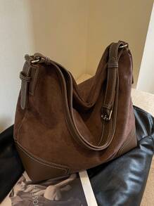 Fashion Casual Versatile Retro Solid Color Women Shoulder Bag - Coffee Brown - View 1