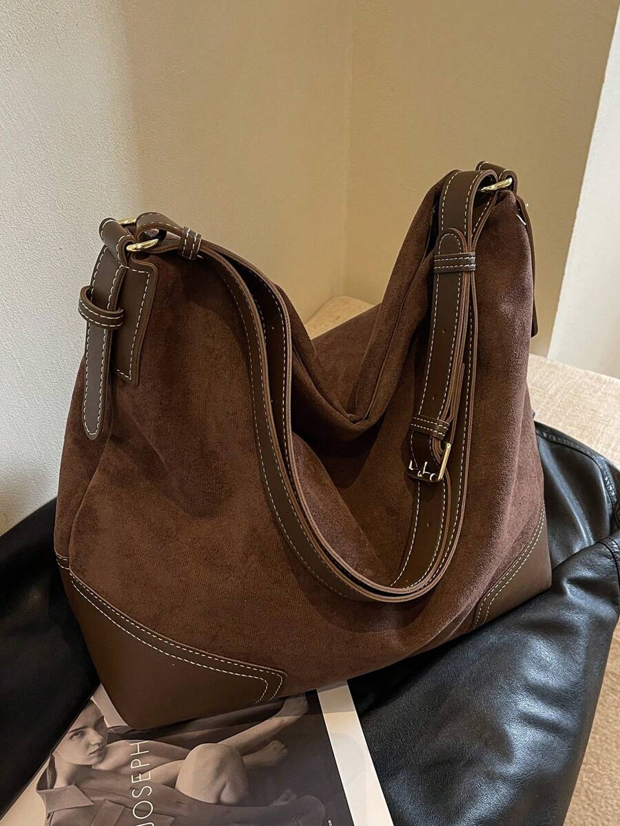 Fashion Casual Versatile Retro Solid Color Women Shoulder Bag - Coffee Brown - View 1