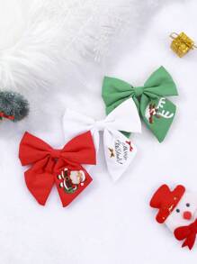 3入組/包裝聖誕主題紅、白、綠色印花蝴蝶結髮卡,適合兒童使用