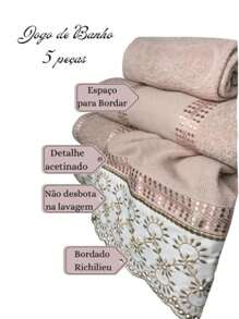 Jogo de Banho Bordado Luxo Noblesse 5 Peças Barrado Richilieu - Bege - Visão 2