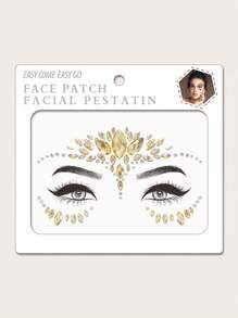 面部纹身贴纸，1 张水钻微型临时纹身，适合有趣的派对用品假期 - 金色 - 查看 1