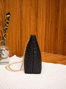 Fashionable Embossed Handbag Simple Women's Shoulder Bag With Chain Strap For Crossbody Or Shoulder , Old Money - Black - View 3