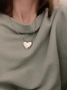 1 Pc Street Snap Punk Style Exaggerated Shiny Big Heart Stainless Steel Necklace Fashion Personalized Clavicle Chain For Women Valentines - Silver - View 3