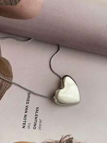 1 Pc Street Snap Punk Style Exaggerated Shiny Big Heart Stainless Steel Necklace Fashion Personalized Clavicle Chain For Women Valentines - Silver - View 5