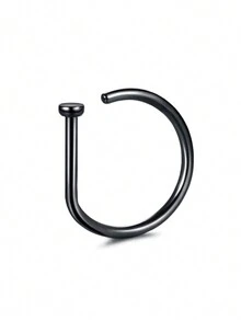 1 件新款黑色不鏽鋼 D 型鼻釘、唇釘、耳環身體穿孔首飾龐克歐美風格適合女士日常佩戴